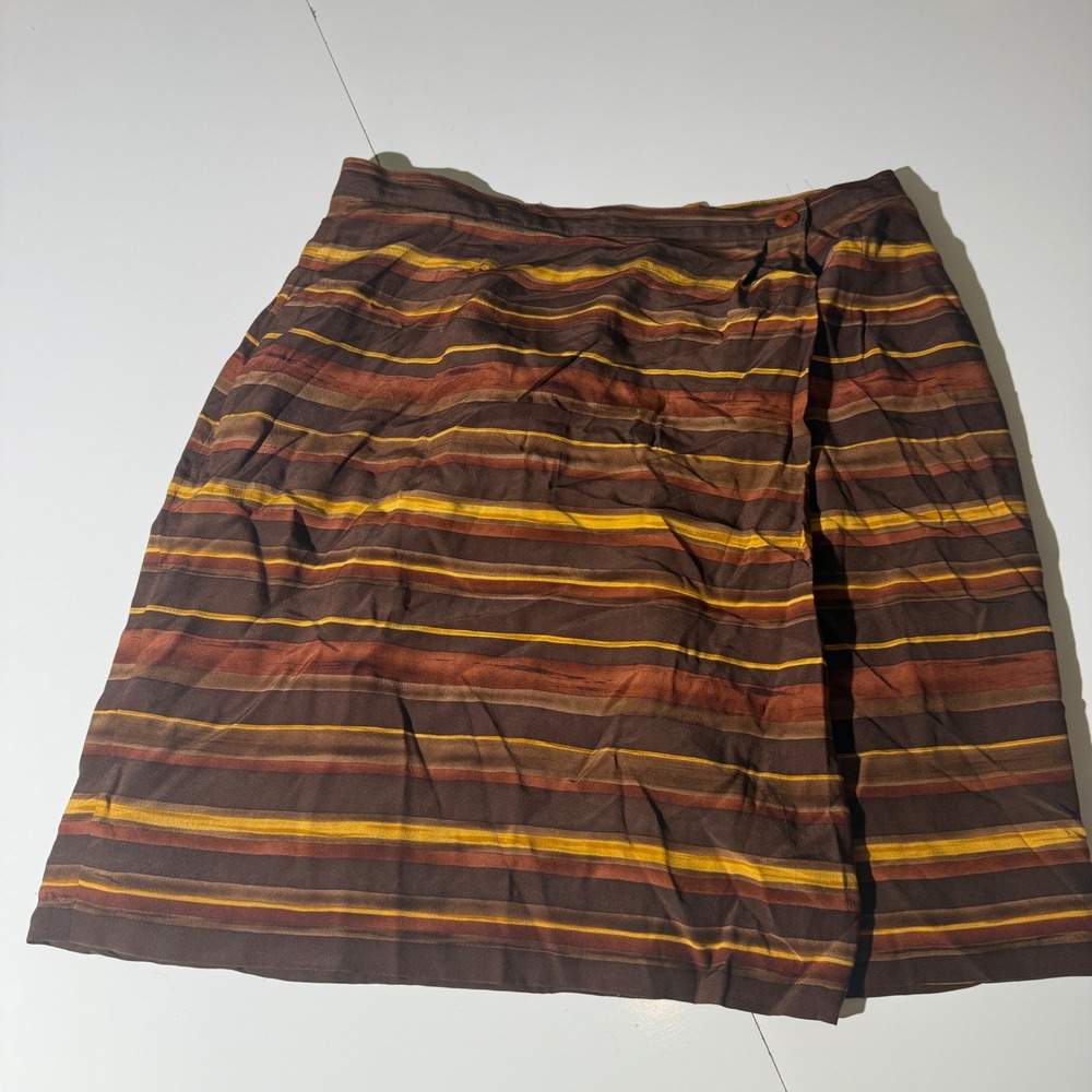 Kasper & Company ASL Vintage 100% Silk Striped Wrap Skirt Brown Rust Petite 8P